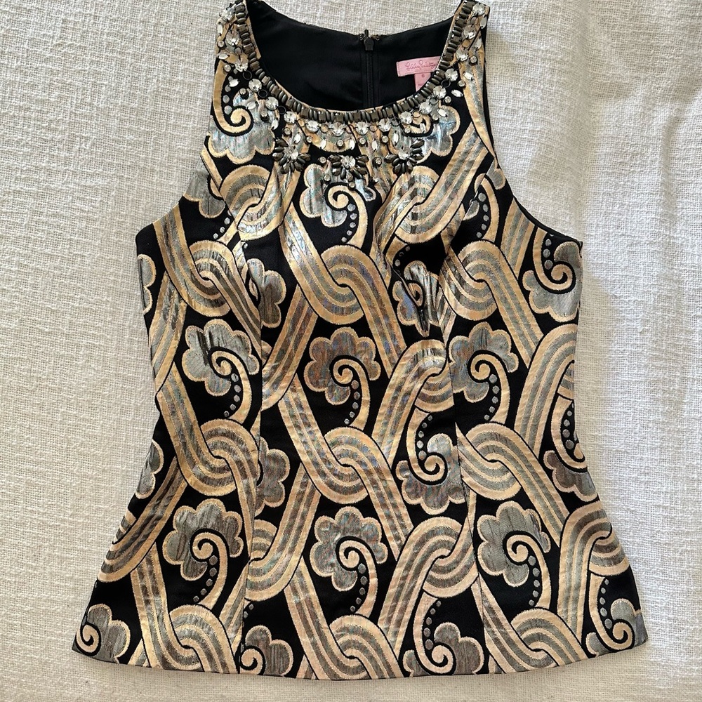 Lilly Pulitzer Embellished Metallic Brocade Tropic Top in size 6